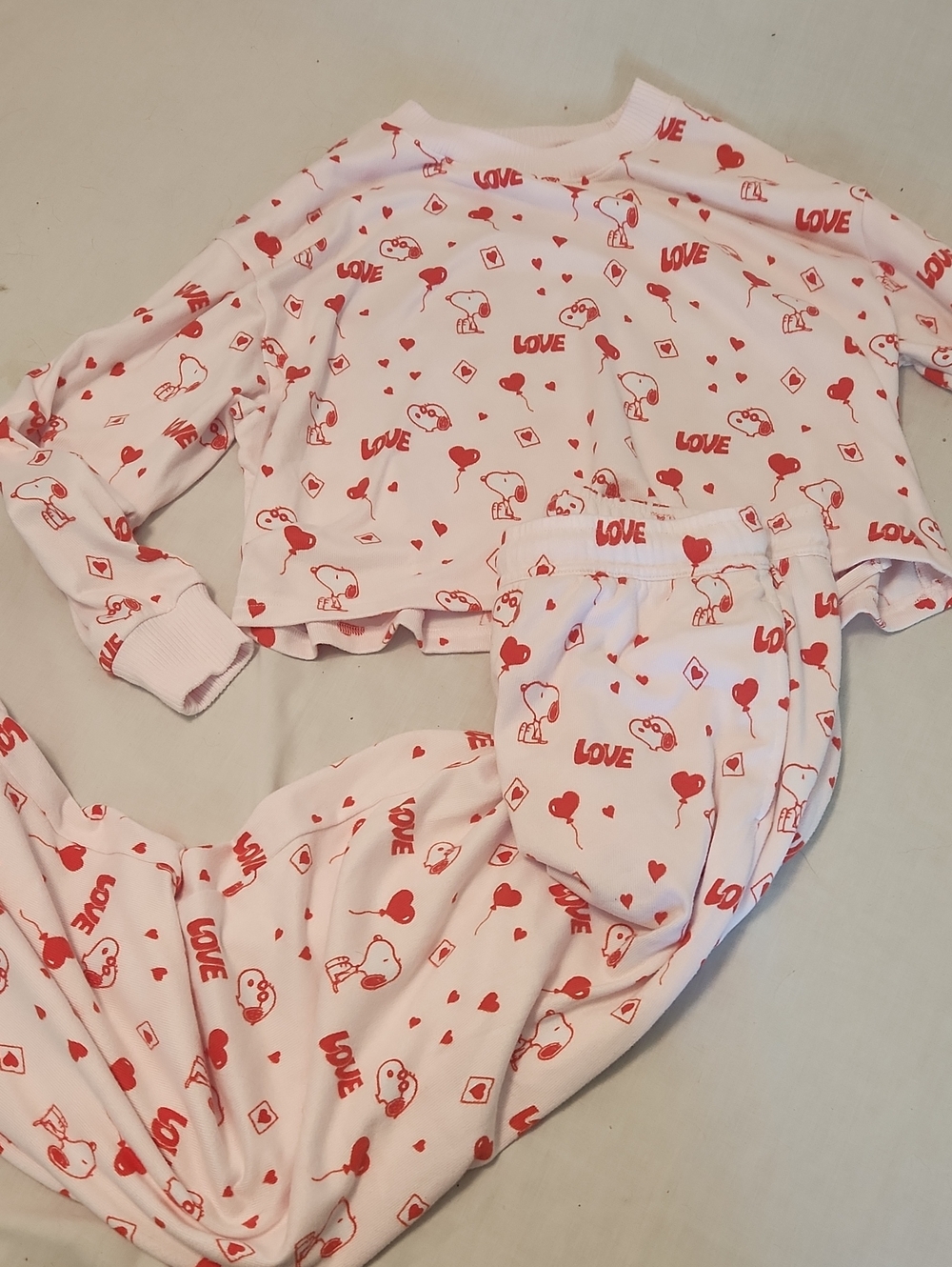 American Eagle Outfitters Pink and Red Love Heart Pajama Set